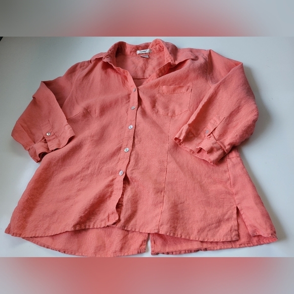 Edward Linen Button-up Shirt Coral in L - Picture 4 of 8